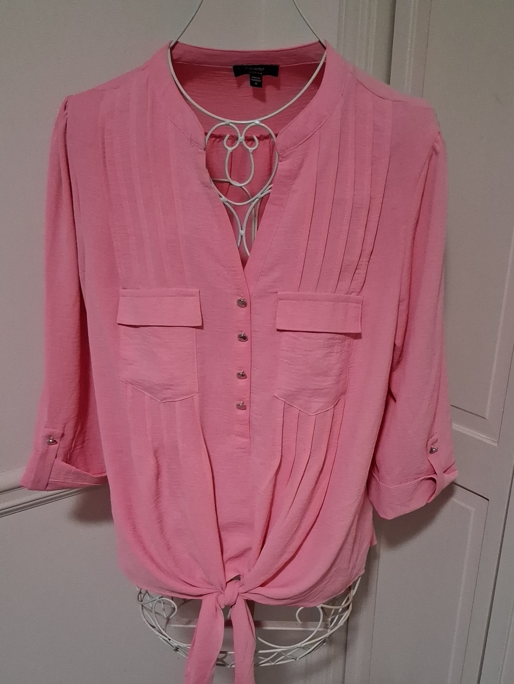 Express Pink Tie-Front Pintuck Blouse